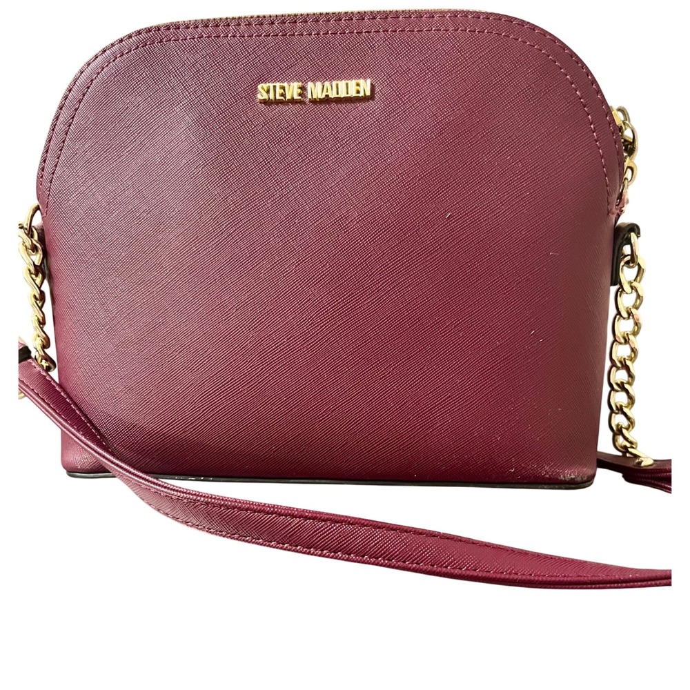 Steve Madden Burgundy Dome Crossbody Bag Gold Chain Accent Purse Handbag